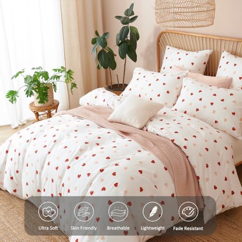 Erwinmu Heart Print Duvet Cover Set King Size