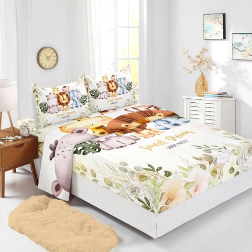 Wild Animal Sheet Set 4Pcs with Hippo Elephant Giraffe Monkey