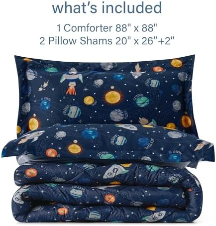 PPOLCA Queen Space Bedding Set for Boys 3 pcs