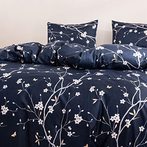 GETIANN Floral Duvet Cover Set King Navy Blue