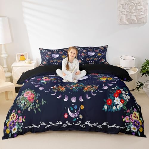 Manfei Sun and Moon Kids Duvet Cover Set Queen Size