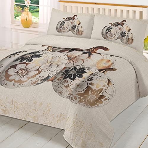 LooPoP California King Duvet Cover Set with Flower Pumpkin Design
