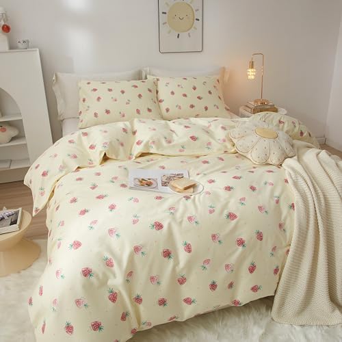 AOJIM Pure Cotton Duvet Cover Set with Strawberry Design