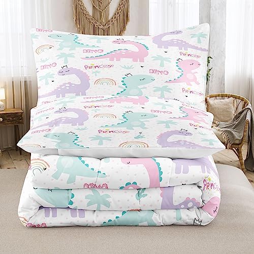 Nineneine Girls Comforter Set with Dinosaur Print