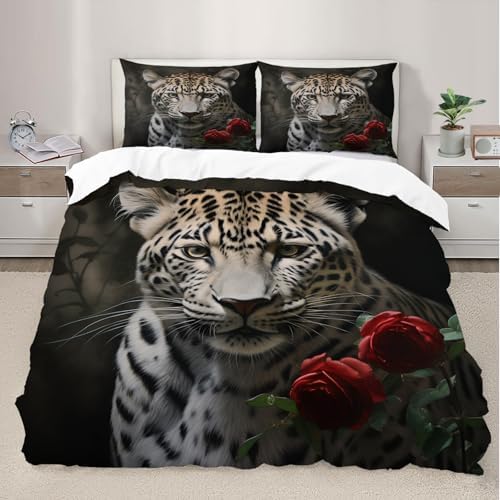 Leopard Rose Duvet Cover Set for Kids and Adults