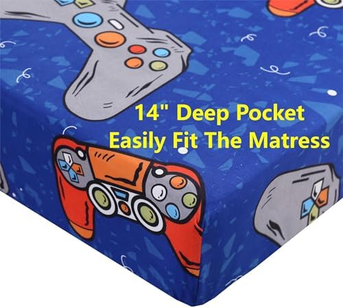 SDIII 4PCS Blue Gamer Sheets Set Full Size Microfiber