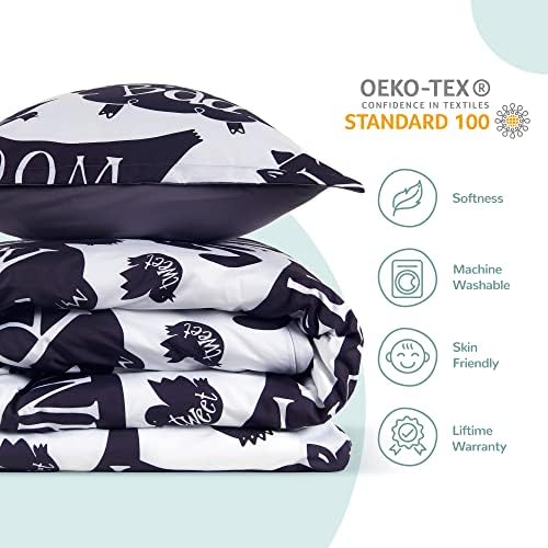 Sleep Zone Kids Duvet Cover Set Twin 2P - Black White Animals Soft Cozy