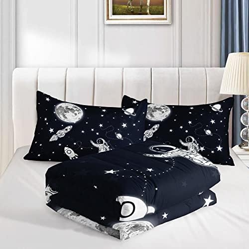Kids Comforter Set Astronaut Space Rocket Quilt Bedding Set 3PCS