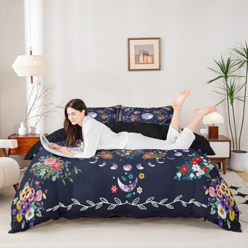 Manfei Sun and Moon Kids Duvet Cover Set Queen Size