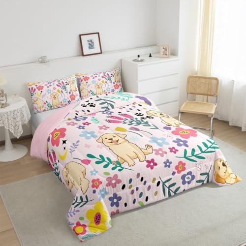 Erosebridal Queen Floral Cartoon Dog Bedding Set