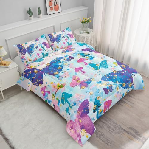 Smell Sunshine Kids Comforter Set Butterfly Mushrooms