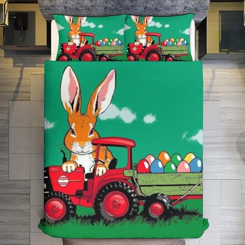 GAWEKIQE Red Bunny Truck Duvet Cover Set 3 Piece Queen Size