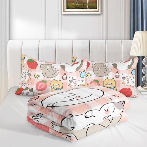 Kawaii Cat Comforter Set 3 Piece Full Size Kids Bedding