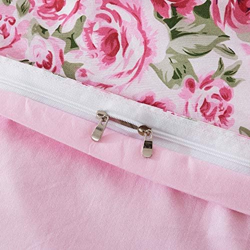 FADFAY Sweet Pink Rosette Floral Duvet Cover Set Queen 7Pcs