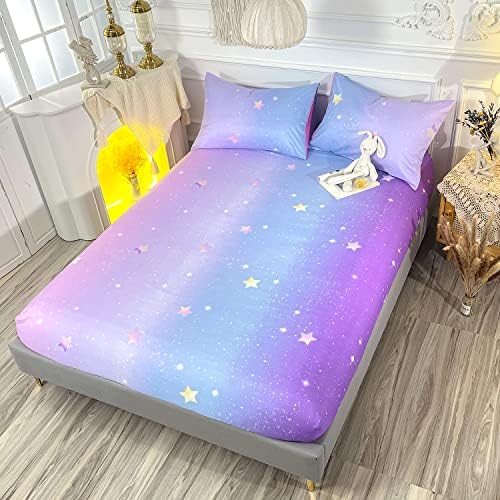 HOSIMA Rainbow Glitter Star Fitted Sheet Set for Girls