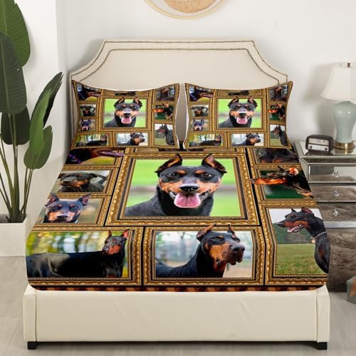 Feelyou Doberman Bed Sheet Set Queen Size 4Pcs with Pillowcases
