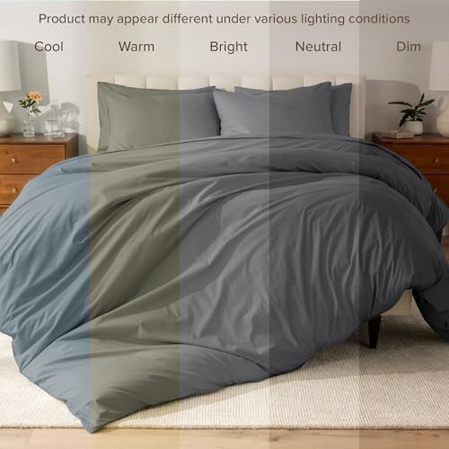 Bare Home Organic Cotton Duvet Cover Set - Percale Weave Grey KingCal King