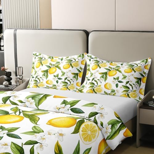 Lemon Floral Duvet Cover Set King Size 100 Cotton