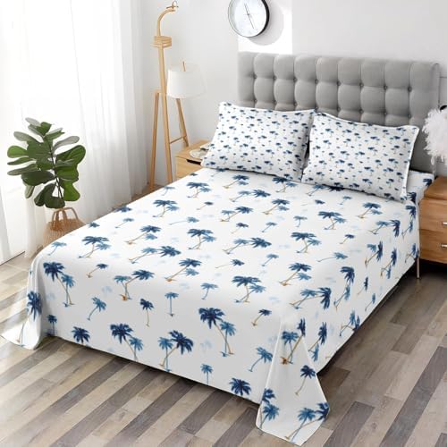 Pamnest Queen Size Bed Sheet Set with Palm Tree Leaf Pattern