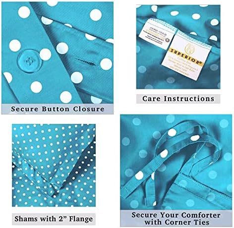 SUPERIOR Duvet Cover Set with Button Closure Aqua Polka Dot KingCalifornia King