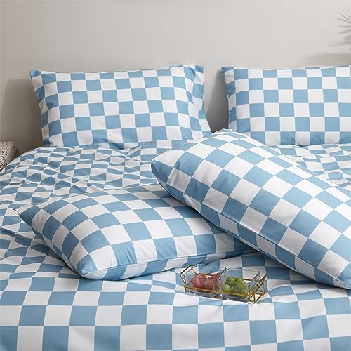 Wellboo Blue White Plaid Bed Sheet Set Full Set