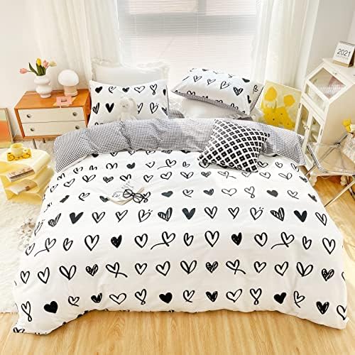 MEJU Heart Love Duvet Cover Set with Pillowcases and Zipper Closure