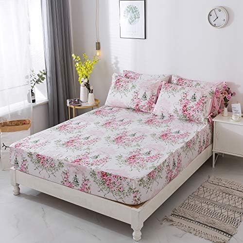 FADFAY Sweet Pink Rosette Floral Duvet Cover Set Queen 7Pcs