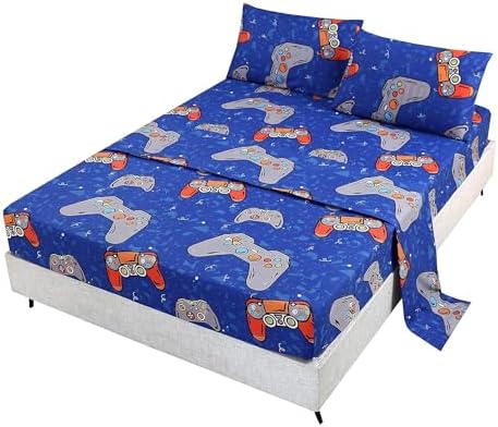 SDIII 4PCS Blue Gamer Sheets Set Full Size Microfiber