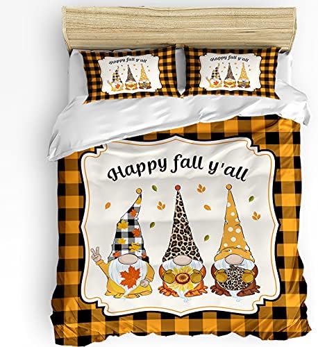LooPoP Orange Plaid Duvet Cover Set 3 PCS California King