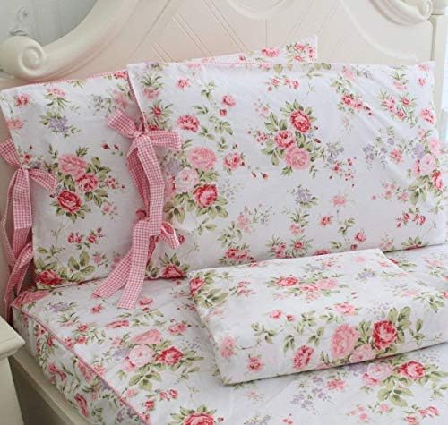 FADFAY Shabby Pink Plaid Duvet Cover Set Queen Size 7Pcs