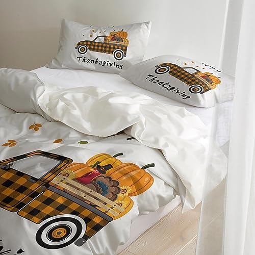 LooPoP California King Duvet Cover Set with 2 Pillow Cases Orange Plaid