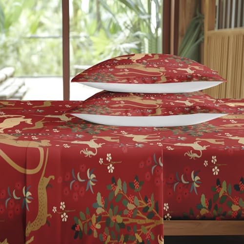 Pamnest Full Size Bed Sheet Set with Medieval Beige Lion Design