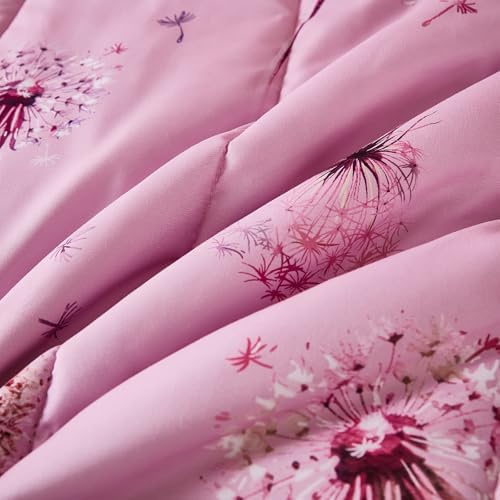 WONGS BEDDING Full Size Comforter Set with Pink Dandelion Pattern