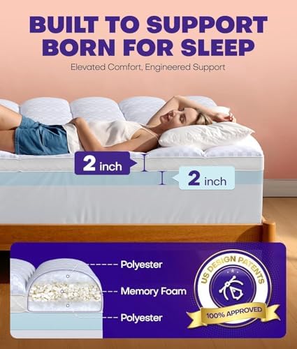Biteany Dual Layer Mattress Topper for 4X Support and Pressure Relief