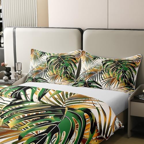 Jejeloiu Tropical Leaves Duvet Cover Set Queen Size 1