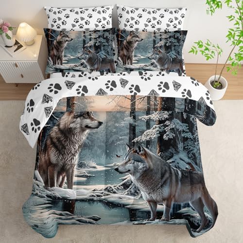 AILONEN Snow Wolf Comforter Set Full Size 7 Piece
