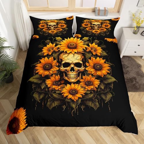 Homewish Boho Skull Duvet Cover Set King Size 3Pcs