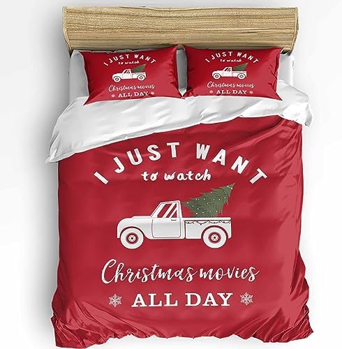 LooPoP Christmas Comforter Set Red Truck 3 Piece California King