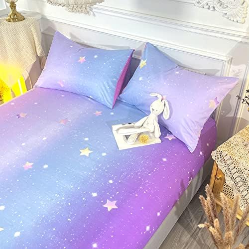 HOSIMA Rainbow Glitter Star Fitted Sheet Set for Girls