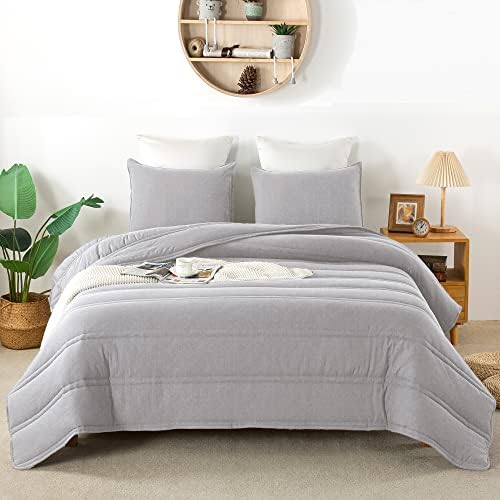 AnnaZ 3PC Comforter Set Down Alternative Light Grey Twin XL