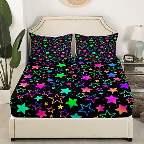 Erosebridal Kawaii Glitter Stars Rainbow Sheet Set