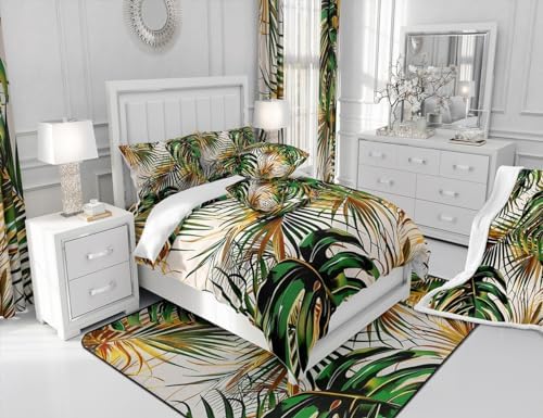 Jejeloiu Tropical Leaves Duvet Cover Set Queen Size 1