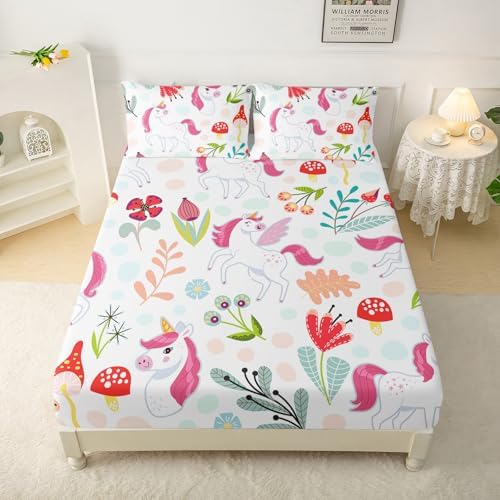 QOOMO Cartoon Unicorn Kids Sheet Set Queen Size