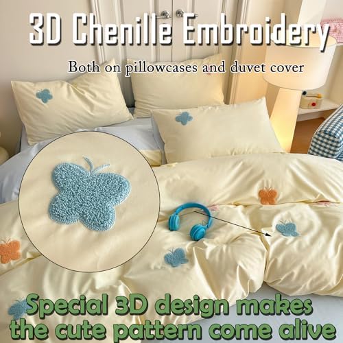 MorroMorn Twin Duvet Cover Set with 3D Embroidery