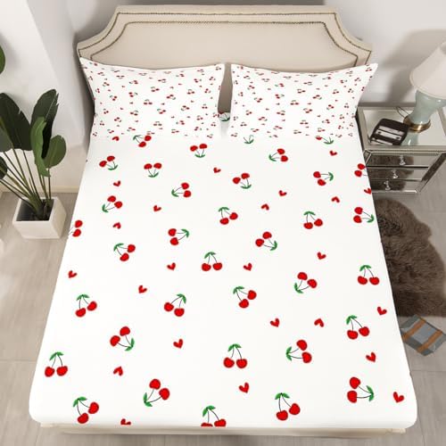 Feelyou Kids Red Cherry Fitted Sheet Set Queen Size