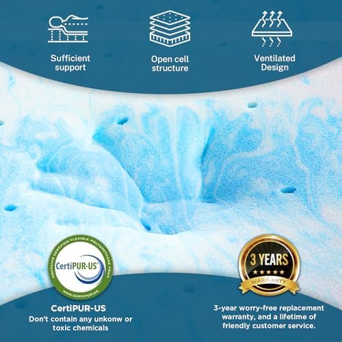 BedsPick 2 Inch Memory Foam Gel Cooling Mattress Topper Twin XL