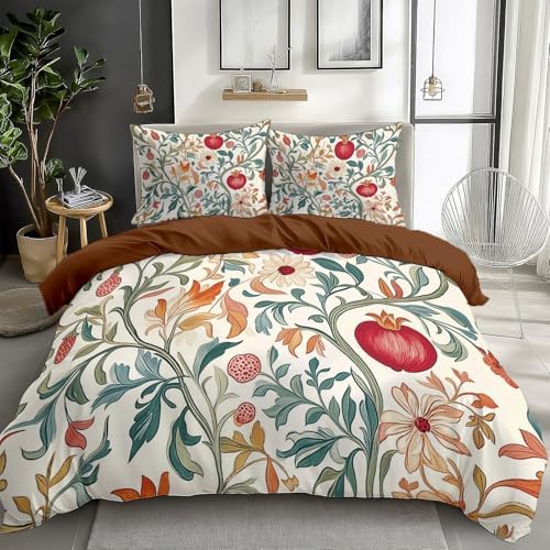 Floral Pomegranate Duvet Cover Set California King 104x98 Zipper Closure