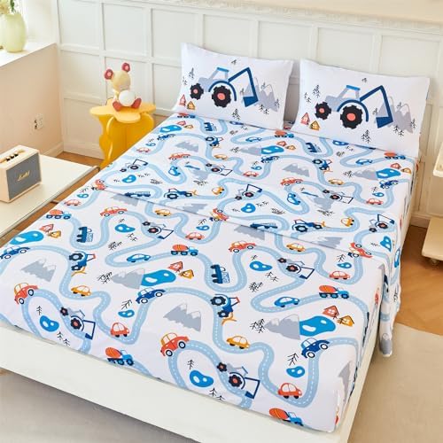 RYNGHIPY Kids Full Bed Sheet Set Cars Print for Boys