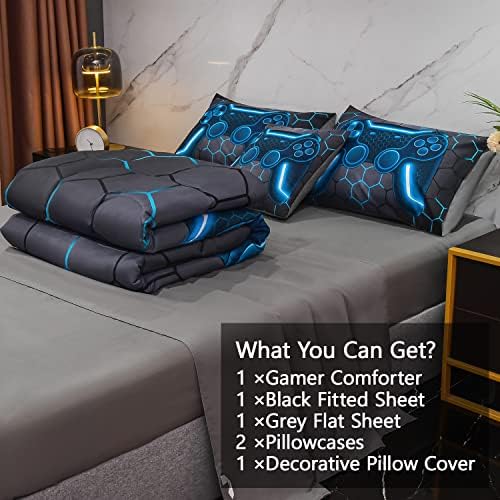 Keyroal 6Pcs Gaming Themed Comforter Set Twin Size