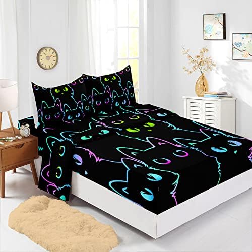 Axolotl Kids Bedding Set Queen Size 4Pcs Kawaii Cat Pattern